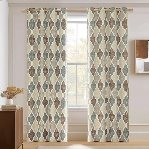 Moroccan 100% Blackout Curtains Bedroom Brown Grey 50x96 2 Panels (Grommet | Brown and Grey / 50"W x 96"L (Pack of 2))
