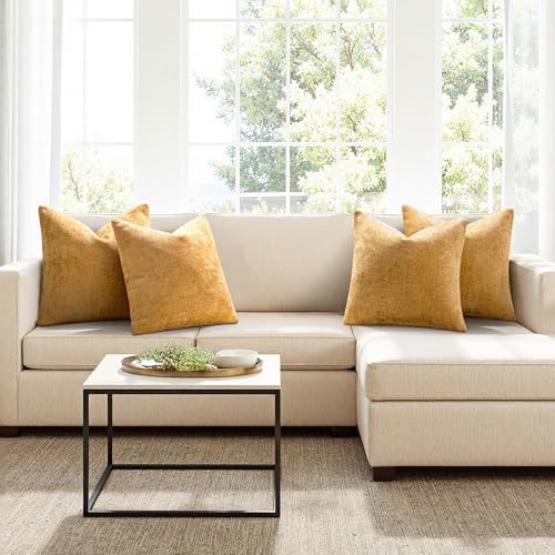 Soft Decorative Chenille Pillow Covers Gold 20x20 Pack of 4 (20" x 20" (Pack of 4) / Gold)