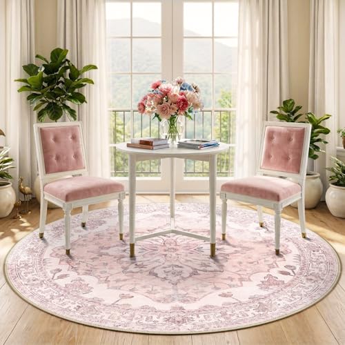 Washable Area Rug (Pink / 5' (Round))