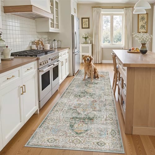 Kitchen Runner 2'6''x8' Soft Rug Runners for Hallways (Green / 2'6" x 8' (Runner))