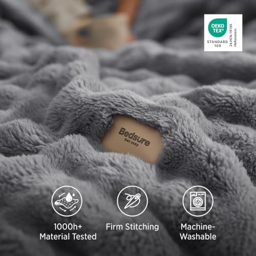 Cloud Bubble Fleece Queen Blanket for Bed (07 Grey / Queen (90" X 90"))