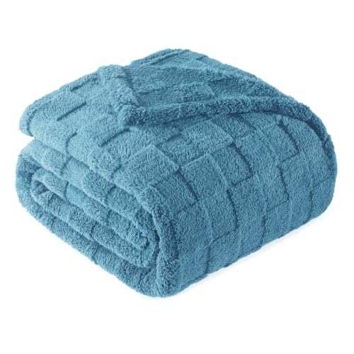 3D Checkered Fleece King Blanket for Bed (Slate Blue / King (104"x90"))