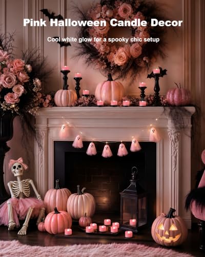 12 Pack Pink Remote Flameless Battery Tea Light Candles (Clean White Glow, Pink Body)