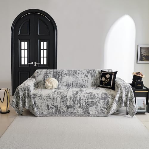 Sectional Couch Cover Deep Grey Abstract Geometric Sofa Covers for Sectional Sofa L Shape Chenille Couch Protector for Dogs Pets Couch Throw Cover Washable Durable for Home Decor (91" x 134" / 1# Deep Grey)