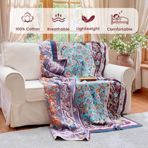 Boho Throw Blanket 60"x80" Fall Cotton Birds Floral Blanket for Bed (Profuse Blooms / 60"x80")