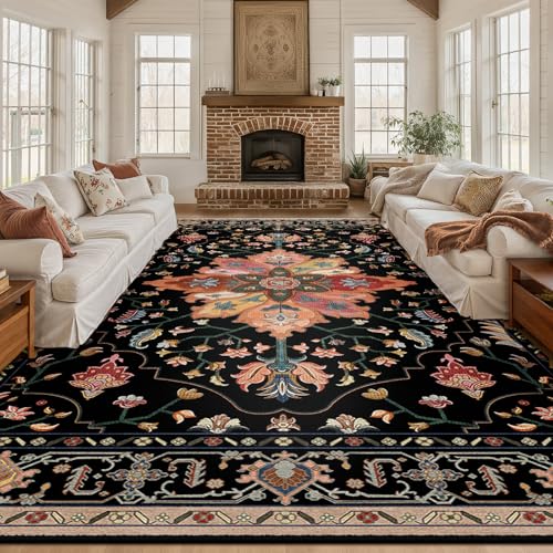 Washable Area Rug (Black/Colorful / 10' x 12' (Rectangular))