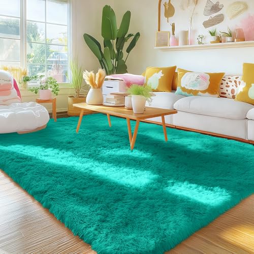 Area Rugs for Living Room Bedroom (4x5.9 Ft / Teal Green)