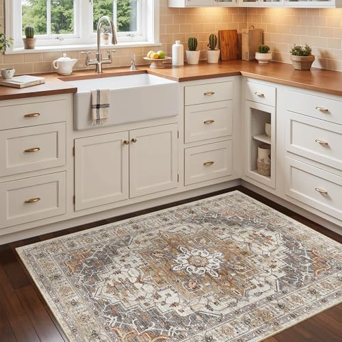 Washable Entry Rug 3x4 Area Rugs for Entryway Kitchen (Turmeric/Grey / 3' x 4' (Rectangular))