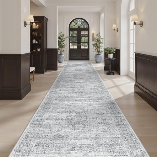 Washable Hallway Runner Rug 3x16 Kitchen Entry Rugs Non (Grey / 3' x 16' (Runner))