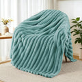 Striped Fleece Throw Blanket for Couch (Celadon / Throw ( 50x60 IN ))