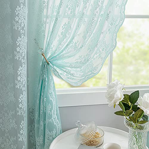 Vintage Lace Curtains 96 Inches Long (Aqua / 52"W x 96"L (Pack of 2))