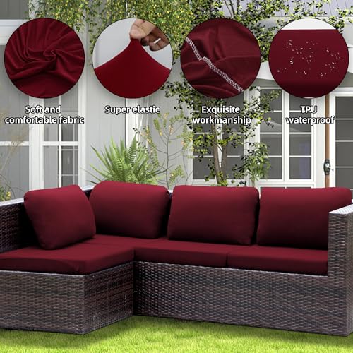 14PCS Patio Cushion Covers.Patio Furniture Couch SeatSlipcovers (Wine Red / 14PCS)