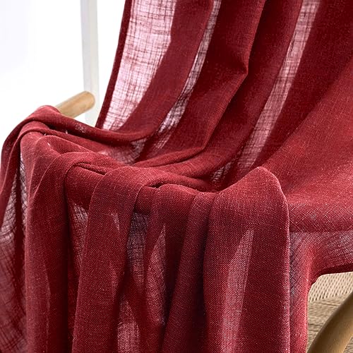 Burgundy Red Linen Curtains 52x72 Inch Long for Bedroom Living Room (Burgundy Red / 52"W x 72"L (Pack of 2))