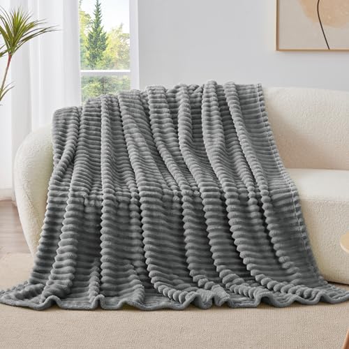 Ribbed Grey Throw Blanket for Couch (Grey / Throw(50"x60"))