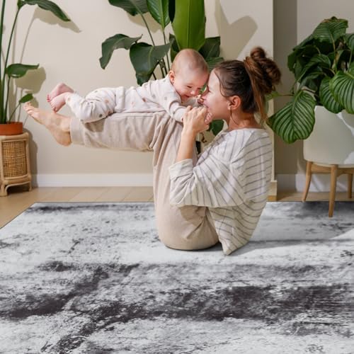 Abstract Area Rug Modern Washable Rug Soft Non Slip Rug Low Pile for Bedroom Living Room Dining Room Slate Grey 5x8 Feet (Slate Grey / 5' x 7'11" (Rectangular))