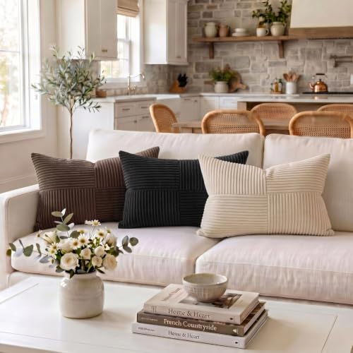 2 Packs Black Lumbar Decorative Throw Pillow Covers 14x24 Inch for Couch Bed Sofa (Black / 24" x 14" (Pack of 2))