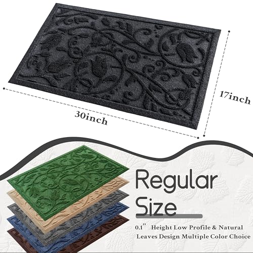 Boho Black Floral Leaves Outdoor Indoor Entrance Doormats (Tulip-black / 1'11" x 2'11" (Rectangular))