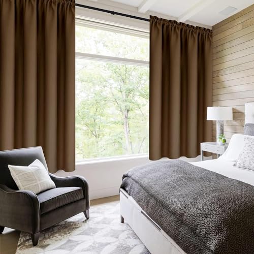 Short Blackout Curtains 52 x 36 Inch Long for Kitchen RV Bunk Brown (Brown / 52"W x 36"L (Pack of 2))