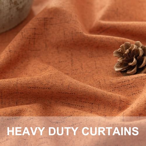 Burnt Orange 100% Blackout Window Curtain Panels Light Blocking Linen Boho Black Out Drape for Nursery 84 Inch Long Thermal Insulated Draperies for Living Room Bedroom Fall Decor 2 Pieces 52x84 Length (Burnt Orange / 52"W x 84"L (Pack of 2))