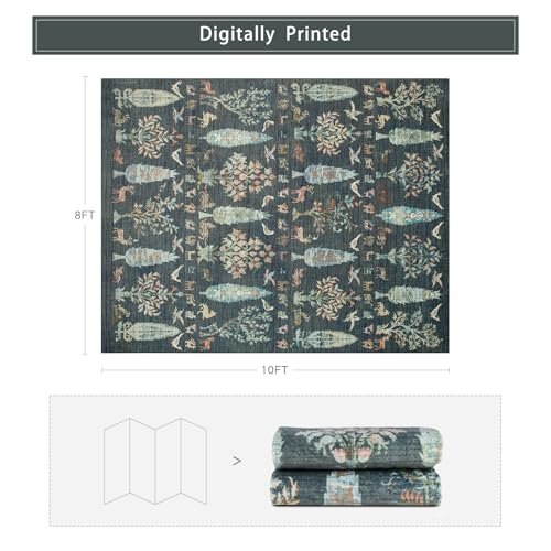Washable Rugs 8x10 Area Rug for Living Room (8' x 10' (Rectangular) / Tree of Life- Dark Green)