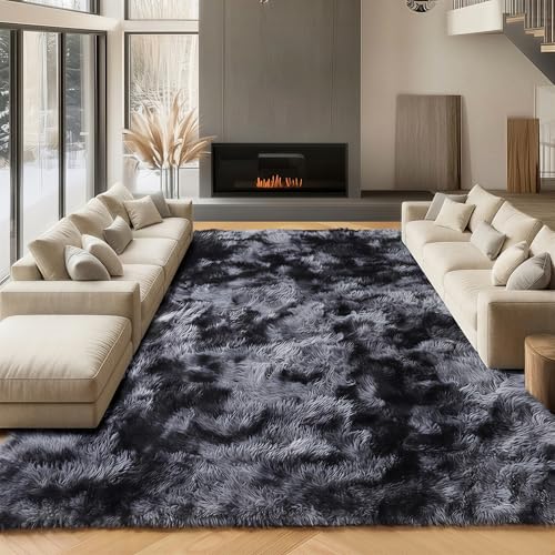 Area Rugs 9x12 Living Room (Tie-dyed Dark Grey / 9' x 12' (Rectangular))