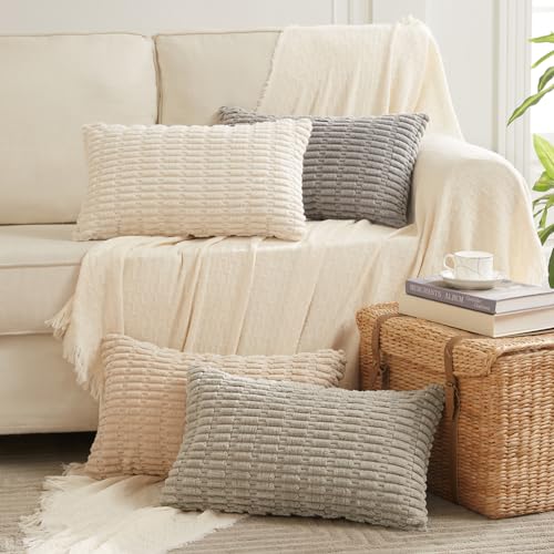 4 Packs Decorative Throw Pillow Covers for Living Room Couch Bed (24" x 14" (Pack of 4) / Cream)