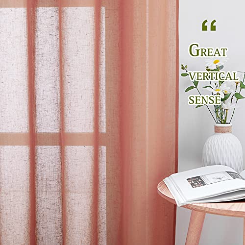 Linen Textured Semi Sheer Curtains for Large Windows (52"W x 108"L (Pack of 2) / Burnt Orange)