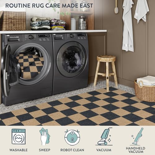 Checkered Easy Jute 5x7 Outdoor Patio Rug (5' x 7' (Rectangular) / Black/Checkerboard -1)