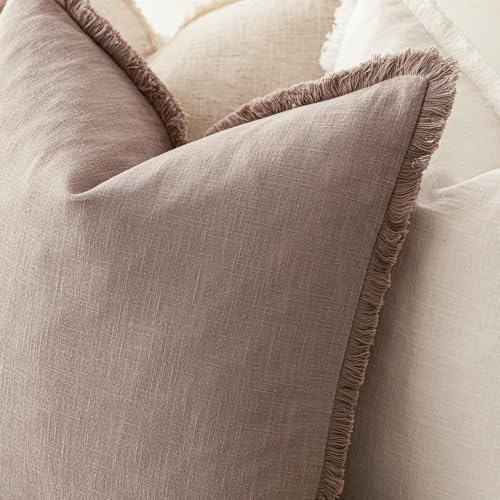 Decorative Linen Fringe Throw Pillow Covers 24×24 Dusty Pink (24" x 24" (Pack of 2) / Rose Dust)