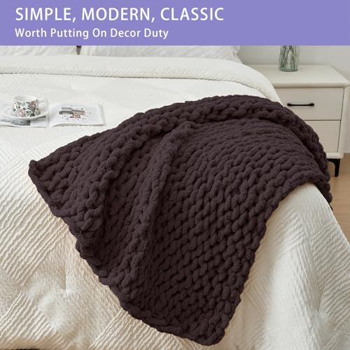 Chunky Knit Throw Blanket for Couch (Chocolate With Purple Tone / 40"x40" (Small Size Throw）)