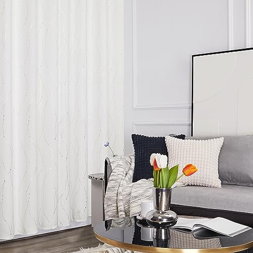 Living Room Curtains 63 Inches Long (Pure White/Wave Dots / 38"W x 63"L (Pack of 2))