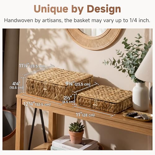 Wicker Basket with Lids (Natural(Water Hyacinth) / 12¾"L x 11¼"W x 4¼"H + 11"L x 9¼"W x 2½"H)