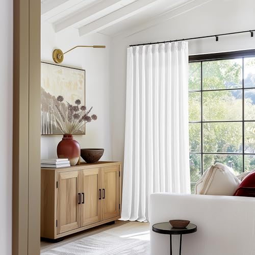 60 Inch Width Curtains 90 Inch White Linen Curtains Pinch Pleated (Snow White / 60"W x 90"L (Pack of 1))