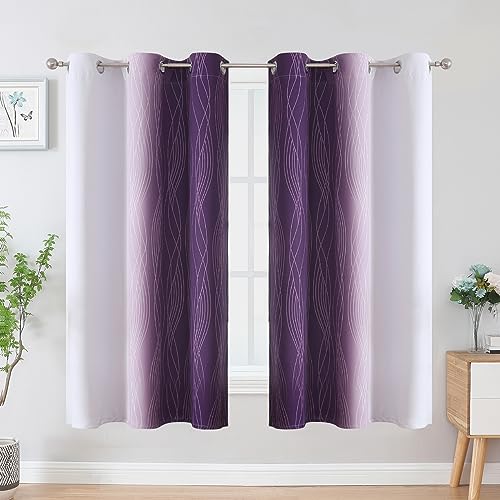 Purple and Greyish White Ombre Blackout Curtains for Bedroom 63 Inches Long (Purple and Greyish White / 42"W x 63"L (Pack of 2))