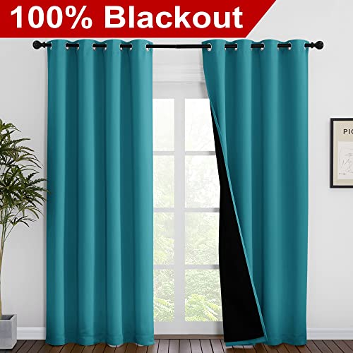 100% Blackout Curtains 86 inches Long (Peacock Teal / 55"W x 86"L (Pack of 2))