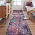 Washable Runner 2'x8' Abstract Area Rug for Hallway Purple Multi (Purple/Orange/Teal/Green/Red / 2' x 8' (Runner))