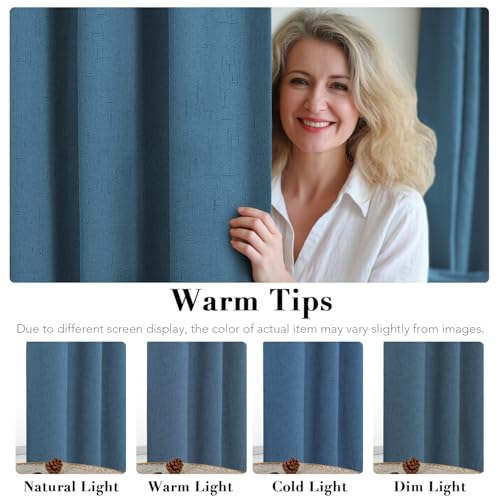 100% Blackout Linen Curtains 84" L 2 Panels Blue Sapphire (Blue Sapphire / 42"W x 84"L (Pack of 2))