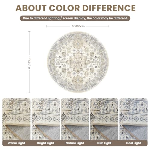 Round Rug 6ft (Beige/Grey / 6' (Round))