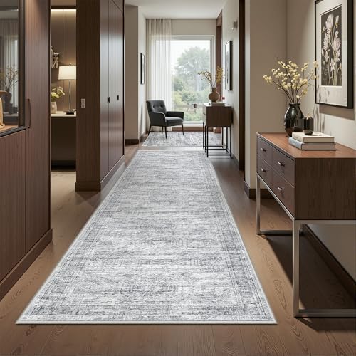 2'6 x 10' Runner Rug Non Slip (Grey/Ivory / 2'6" x 10' (Runner))