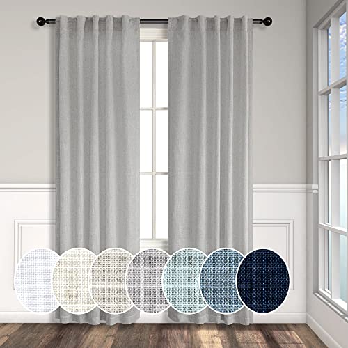 Gray Curtains 38 Inch Wide for Bedroom 2 Panel Set Back Tab Rod Pocket Semi Privacy Cotton Textured Light Filtering Linen Sheer Light Grey Curtain for Living Room Door Modern Farmhouse Decor 38W x 84L (38"W x 84"L (Pack of 2) / Grey)