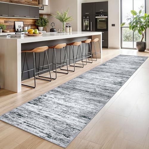 Modern Abstract Runner Rug 2.6x14 (2'7" x 14' (Runner) / Black Gray White)