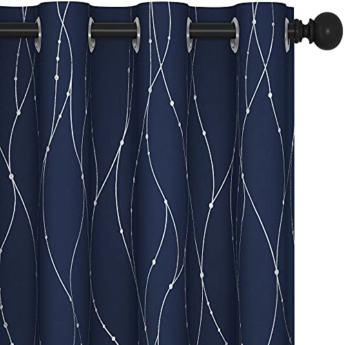 Living Room Curtains 84 Inches Long (Navy Blue/Wave Dots / 52"W x 84"L (Pack of 2))