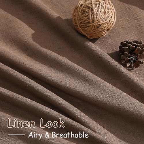 Extra Long Caramel Brown Linen Curtain 108 Inches Long 2 Panels Set Back Tab Linen Drapes for Living Room Modern Farmhouse Light Filtering Semi Sheer Curtains 108 Inch Length for Big Window 52x108 (52"W x 108"L (Pack of 2) / Caramel Brown)