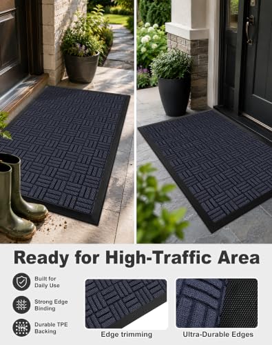 Front Door Mat Outdoor Entrance (Deep Navy / 3'10" x 6'1" (Rectangular))