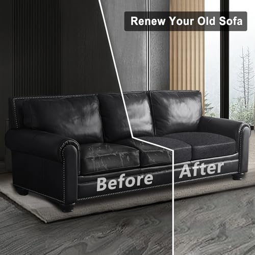 Leather Look Couch Cushion Covers Sofa Seat Slipcovers Sets Couches Furniture Protector for Sectional Armchair Loveseat Pets Kids Stretch Spandex Fabric (3 Cushion Sofa / 05 Dark Grey)
