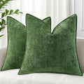 Chenille Moss Green Velvet Throw Pillow Covers 24x24 Set of 2 (Moss Green / 24" x 24" (Pack of 2))