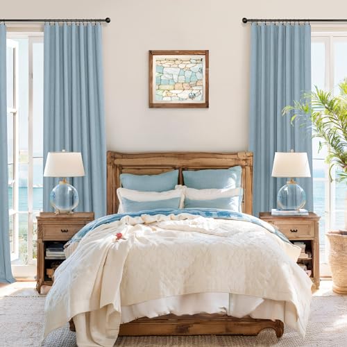 Dusty Stone Blue Completely Blackout Curtains Back Tab Loop Pocket Bedroom Draperies Window Treatment Soundproof Thermal Black Out Long Curtains for Living Room Nursery 52 x 102 Inch Length 2 Panels (Stone Blue / 52"W x 102"L (Pack of 2))