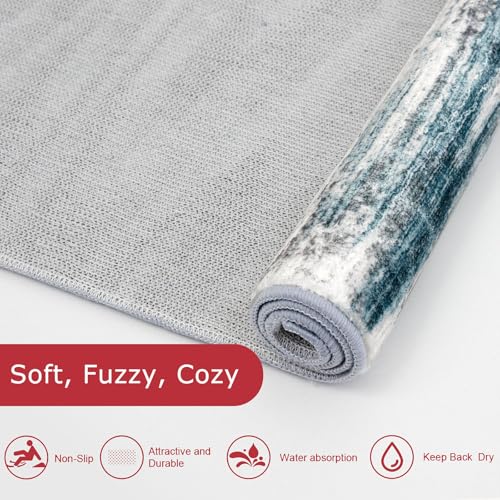 Modern Abstract Kitchen Runner Rug (Blue / 2' x 10' (Runner))