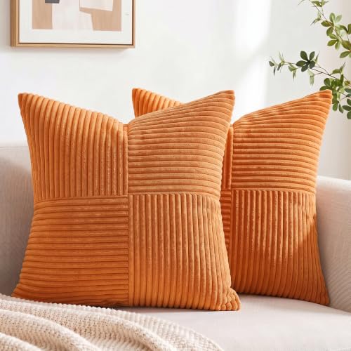 2 Packs Orange Fall Decorative Throw Pillow Covers 16x16 Inch for Living Room Couch Bed Sofa (Orange / 16" x 16" (Pack of 2))