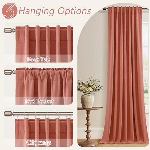 100% Blackout Curtains 90 Inch Length 2 Panels Set for Living Room Bedroom Back Tab Thermal Insulated Black Out Linen Drapes Room Darkening Coral (Coral / 52"W x 90"L (Pack of 2))